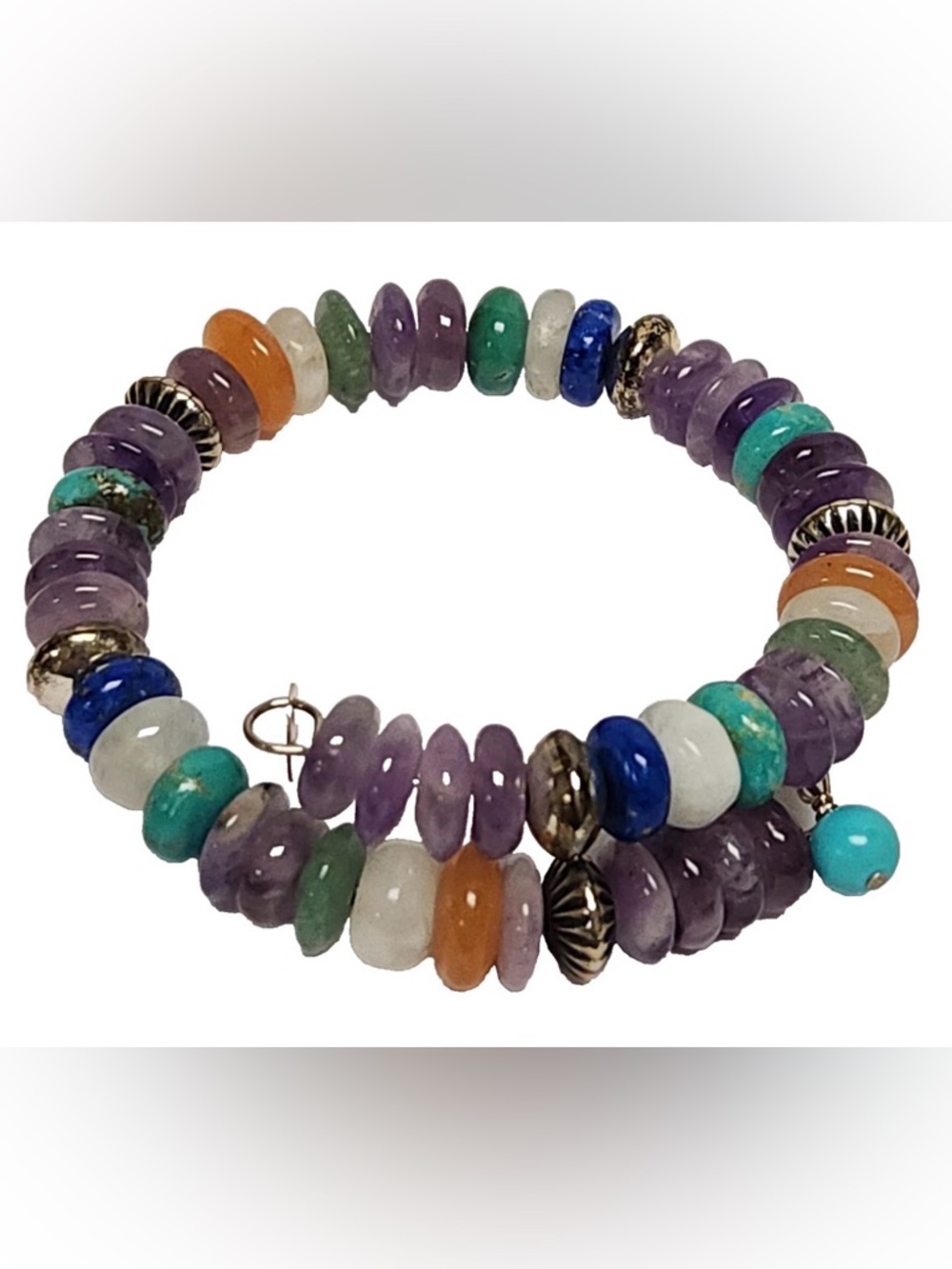 Carolyn Pollock Sterling (925) Memory Wire Bracelet- 9” (Amethyst, Turquoise)